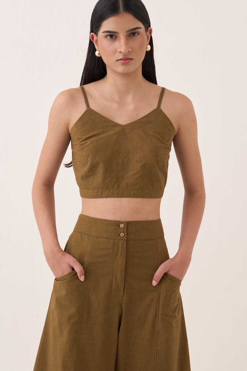 Sage Bralette Top Set cotton slub co-ord set by O'Frida in olive for women Worldwide