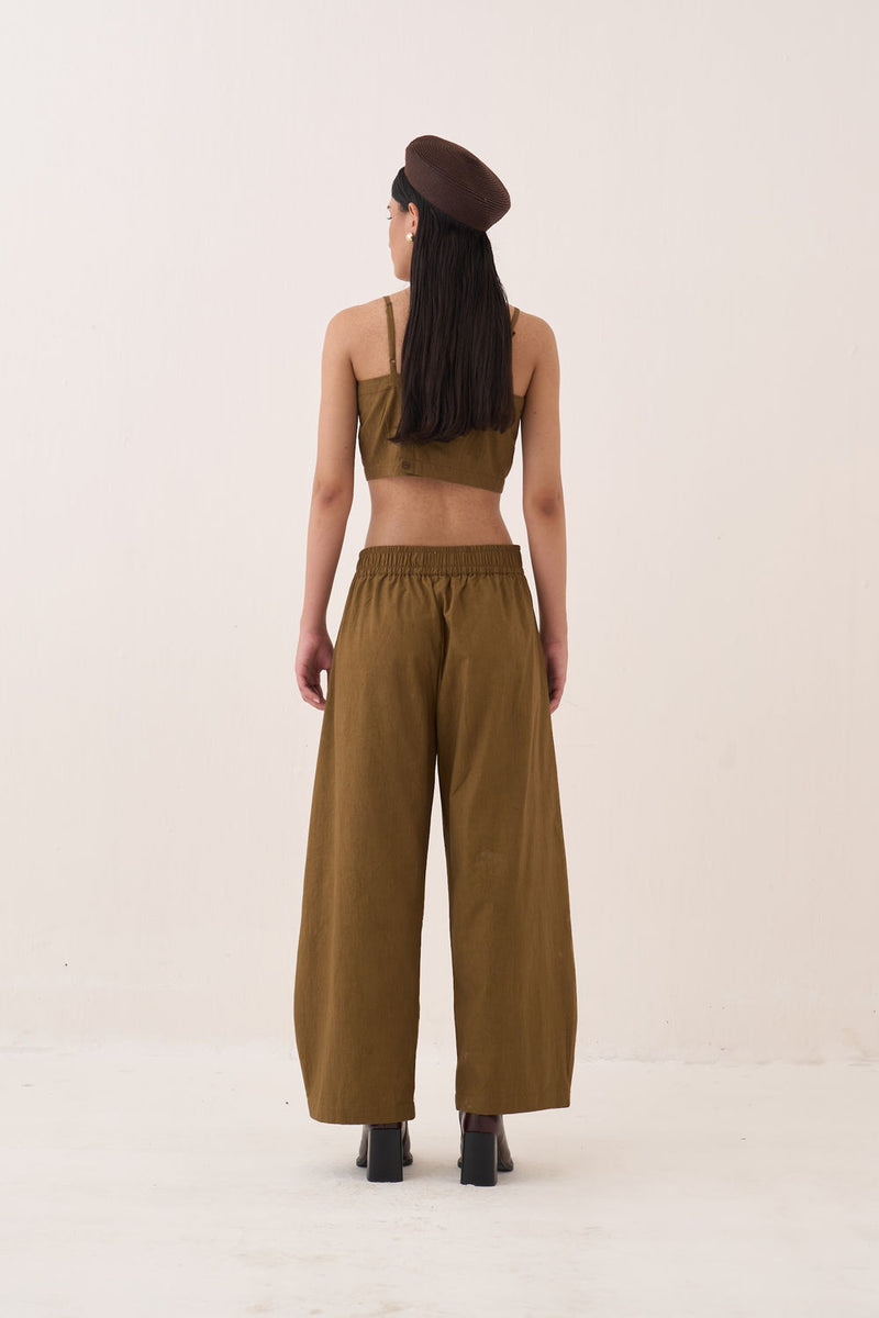 Sage Bralette Top Set cotton slub co-ord set by O'Frida in olive for women Worldwide