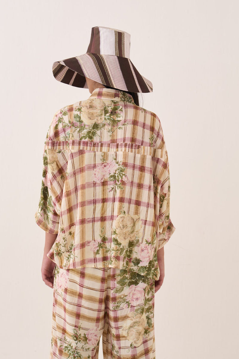 Jaali Rose Pintuck Shirt Set cotton slub co-ord set by O'Frida in ivory for women Worldwide