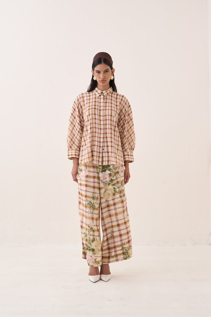 Jaali Bubble Shirt Set cotton slub co-ord set by O'Frida in ivory for women Worldwide