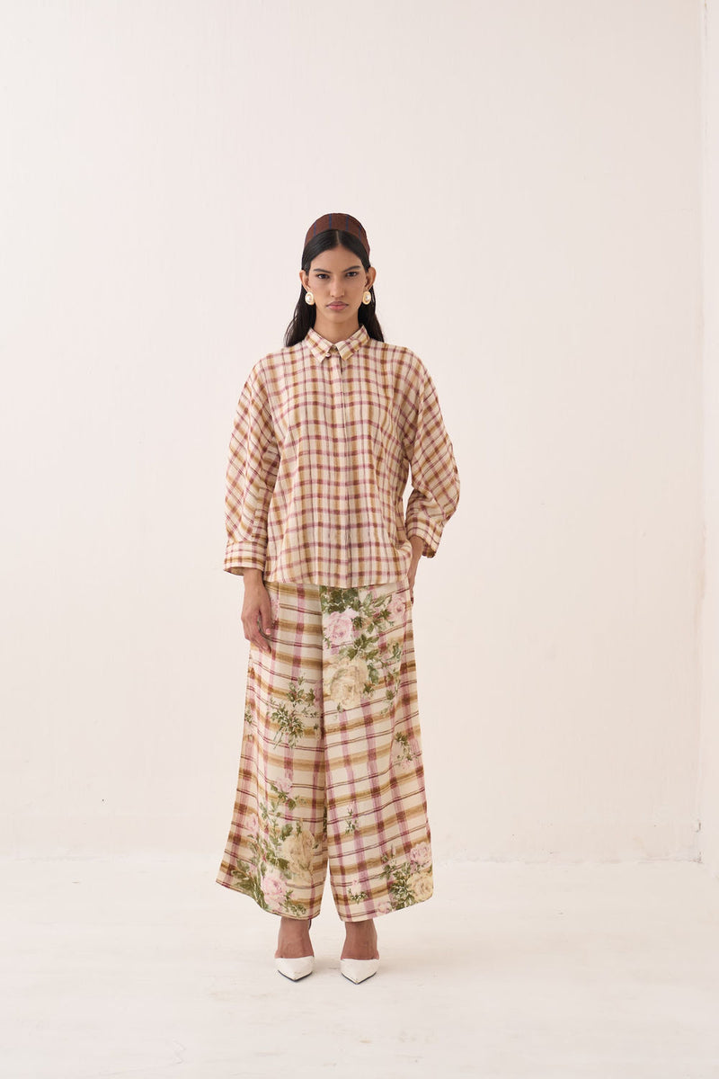 Jaali Rose Culottes cotton slub pant/trouser by O'Frida in ivory for women Worldwide