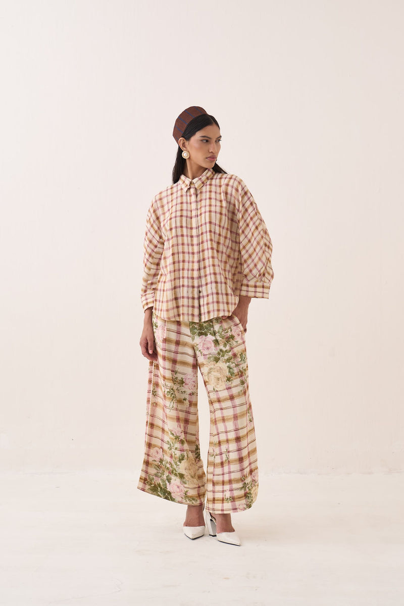 Jaali Rose Culottes cotton slub pant/trouser by O'Frida in ivory for women Worldwide