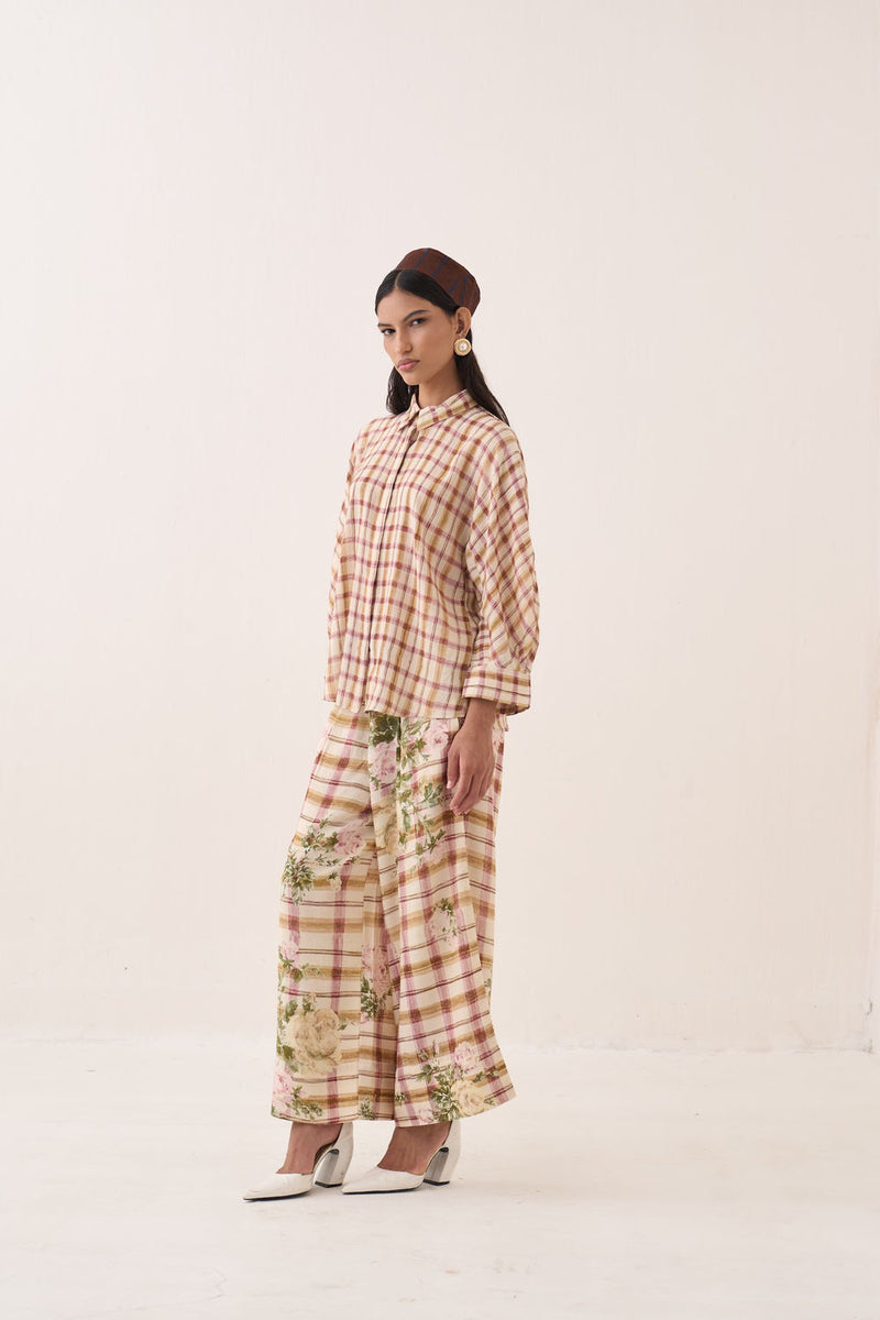 Jaali Bubble Shirt Set cotton slub co-ord set by O'Frida in ivory for women Worldwide