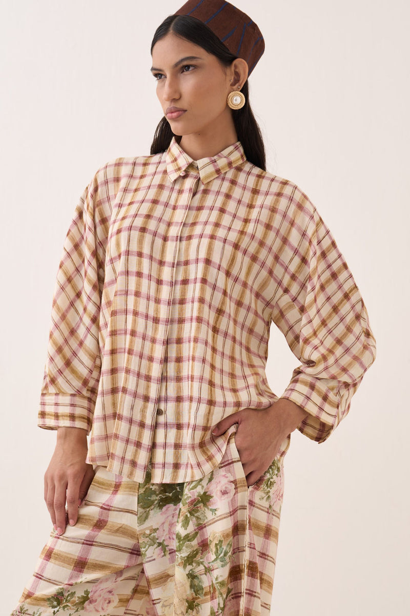 Jaali Bubble Shirt Set cotton slub co-ord set by O'Frida in ivory for women Worldwide