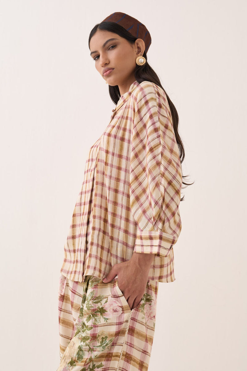 Jaali Bubble Shirt Set cotton slub co-ord set by O'Frida in ivory for women Worldwide