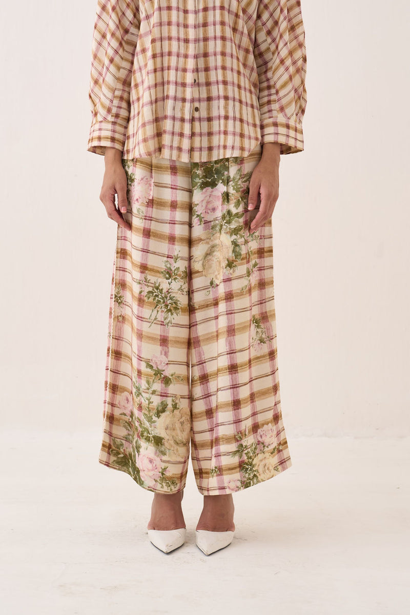 Jaali Rose Culottes cotton slub pant/trouser by O'Frida in ivory for women Worldwide