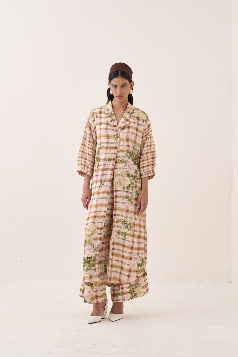 Jaali Trench Jacket Set cotton slub co-ord set by O'Frida in ivory for women Worldwide