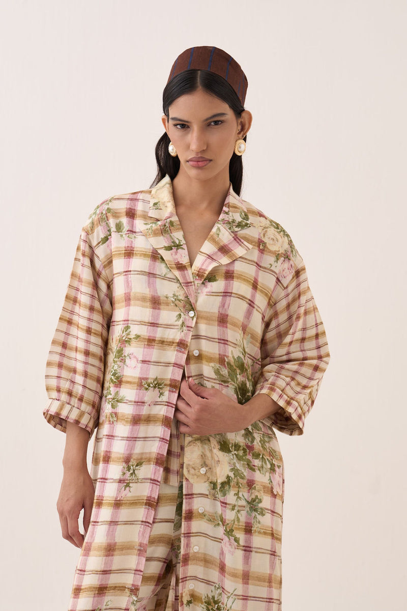 Jaali Trench Jacket Set cotton slub co-ord set by O'Frida in ivory for women Worldwide