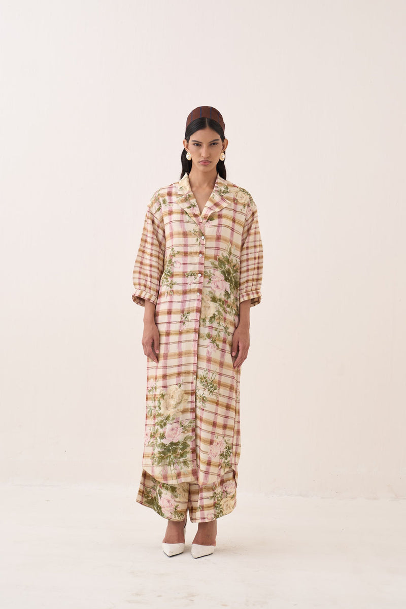 Jaali Rose Trench Jacket Set cotton slub jacket/overlay by O'Frida in ivory for women Worldwide