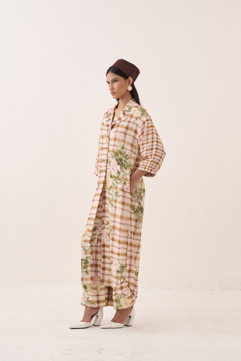 Jaali Trench Jacket Set cotton slub co-ord set by O'Frida in ivory for women Worldwide