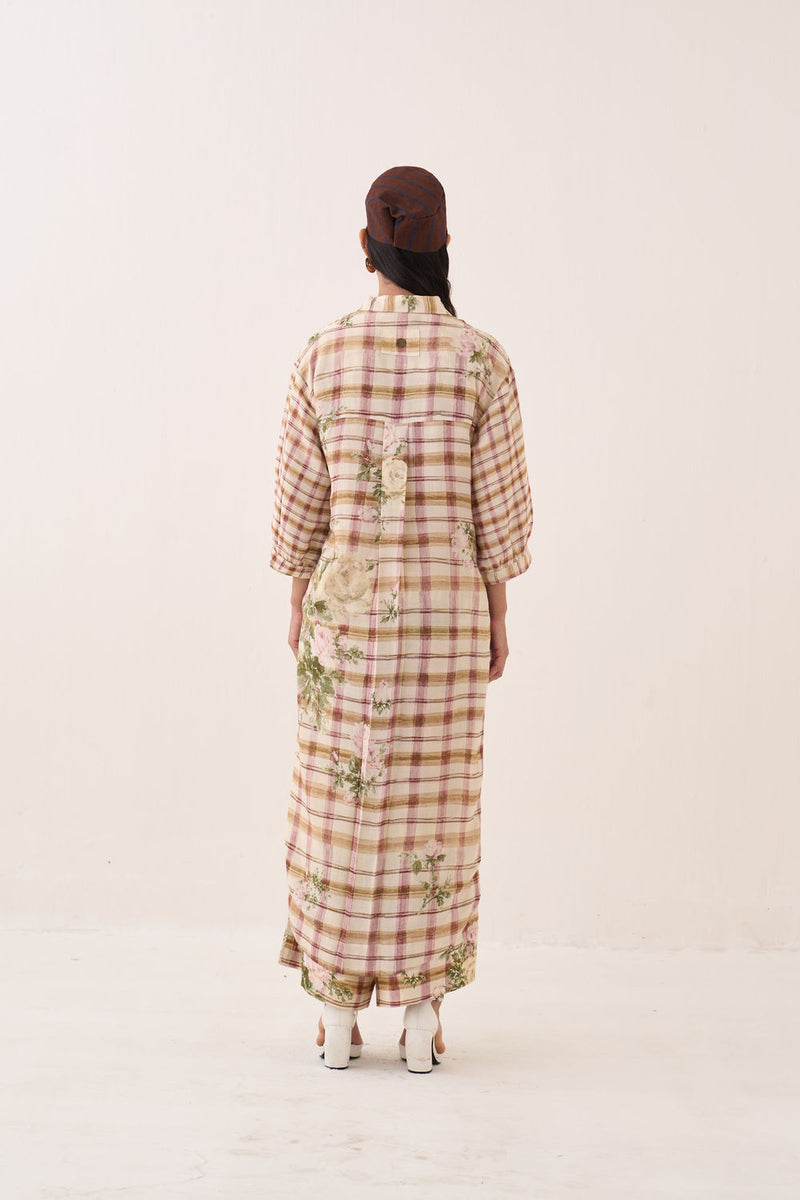 Jaali Rose Trench Jacket Set cotton slub jacket/overlay by O'Frida in ivory for women Worldwide