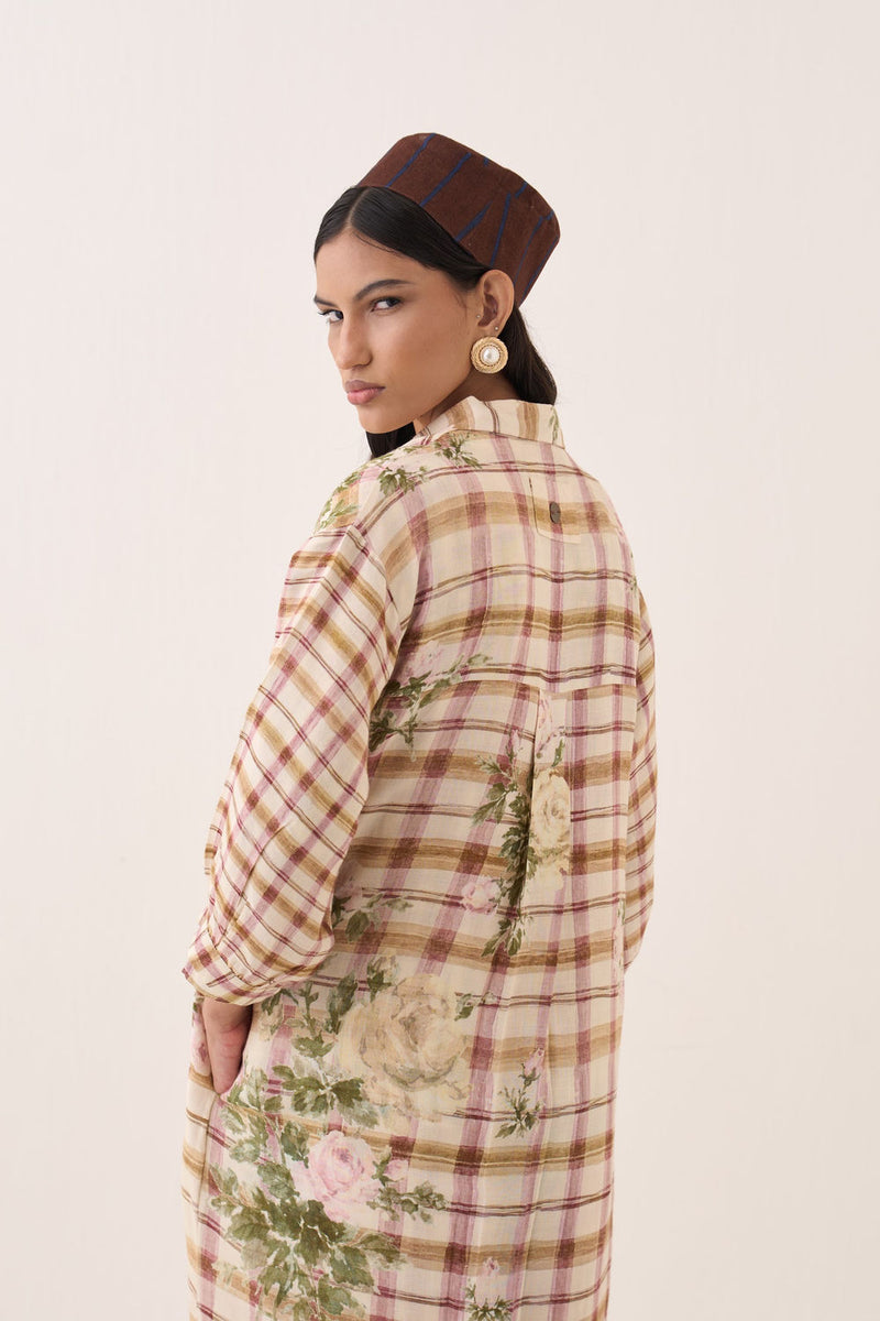 Jaali Rose Trench Jacket Set cotton slub jacket/overlay by O'Frida in ivory for women Worldwide