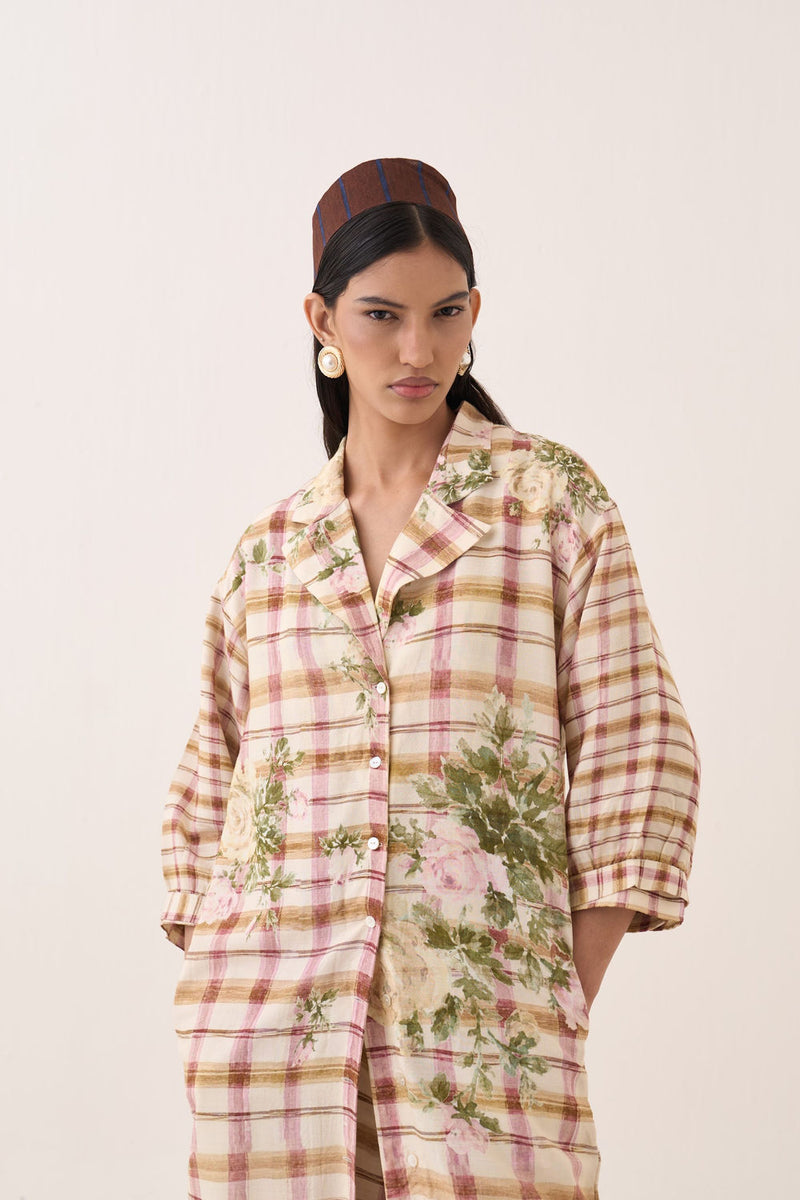 Jaali Trench Jacket Set cotton slub co-ord set by O'Frida in ivory for women Worldwide