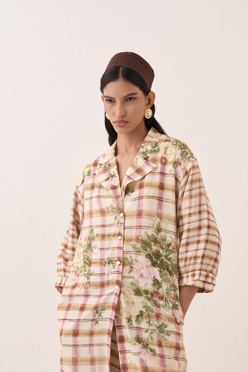 Jaali Trench Jacket Set cotton slub co-ord set by O'Frida in ivory for women Worldwide