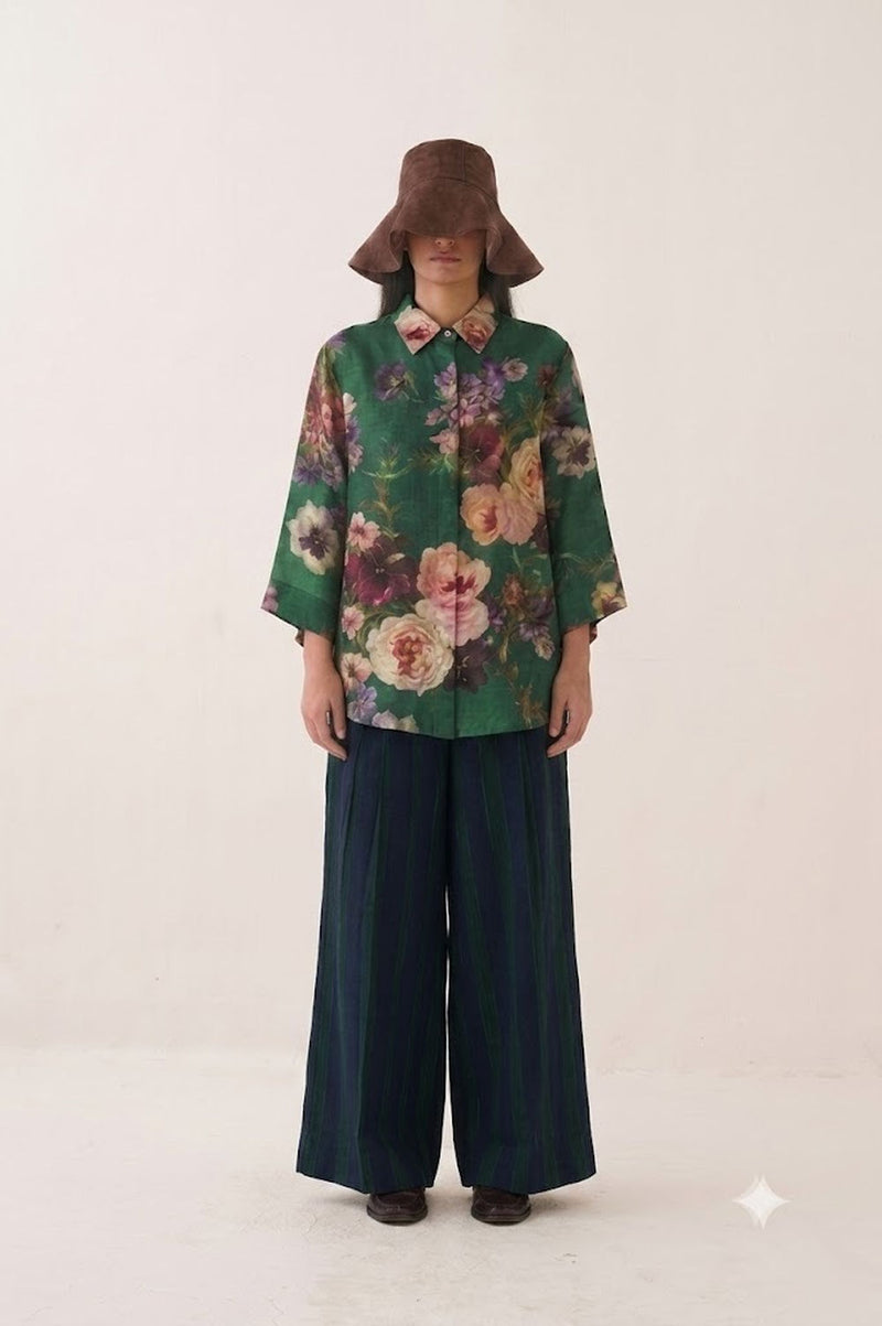 Rosarium Ivy Shirt Set cotton dobby co-ord set by O'Frida in green for women Worldwide
