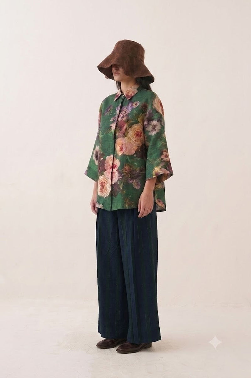 Rosarium Ivy Shirt Set cotton dobby co-ord set by O'Frida in green for women Worldwide