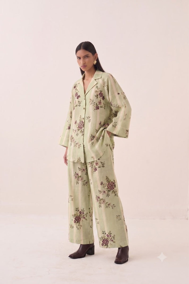 Bagiya Psyflora cotton slub top/shirt by O'Frida in green for women Worldwide