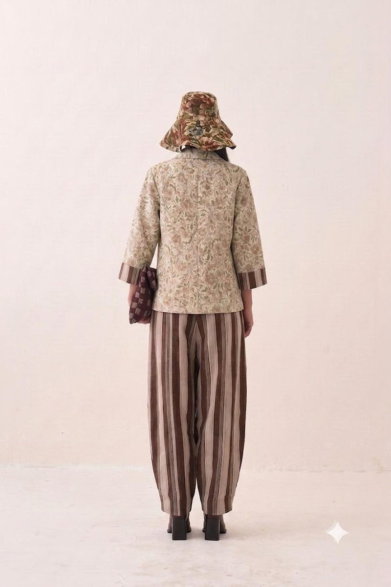 Gulzar Psyflora Tie Knot Shirt Set cotton slub co-ord set by O'Frida in ivory for women Worldwide