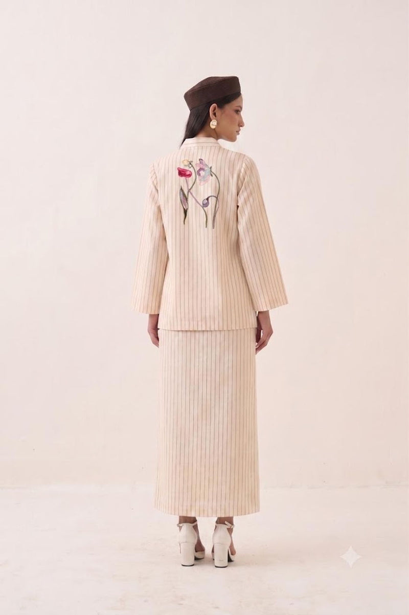 Lehar OFR10 Jacket Set cotton slub co-ord set by O'Frida in ivory for women Worldwide