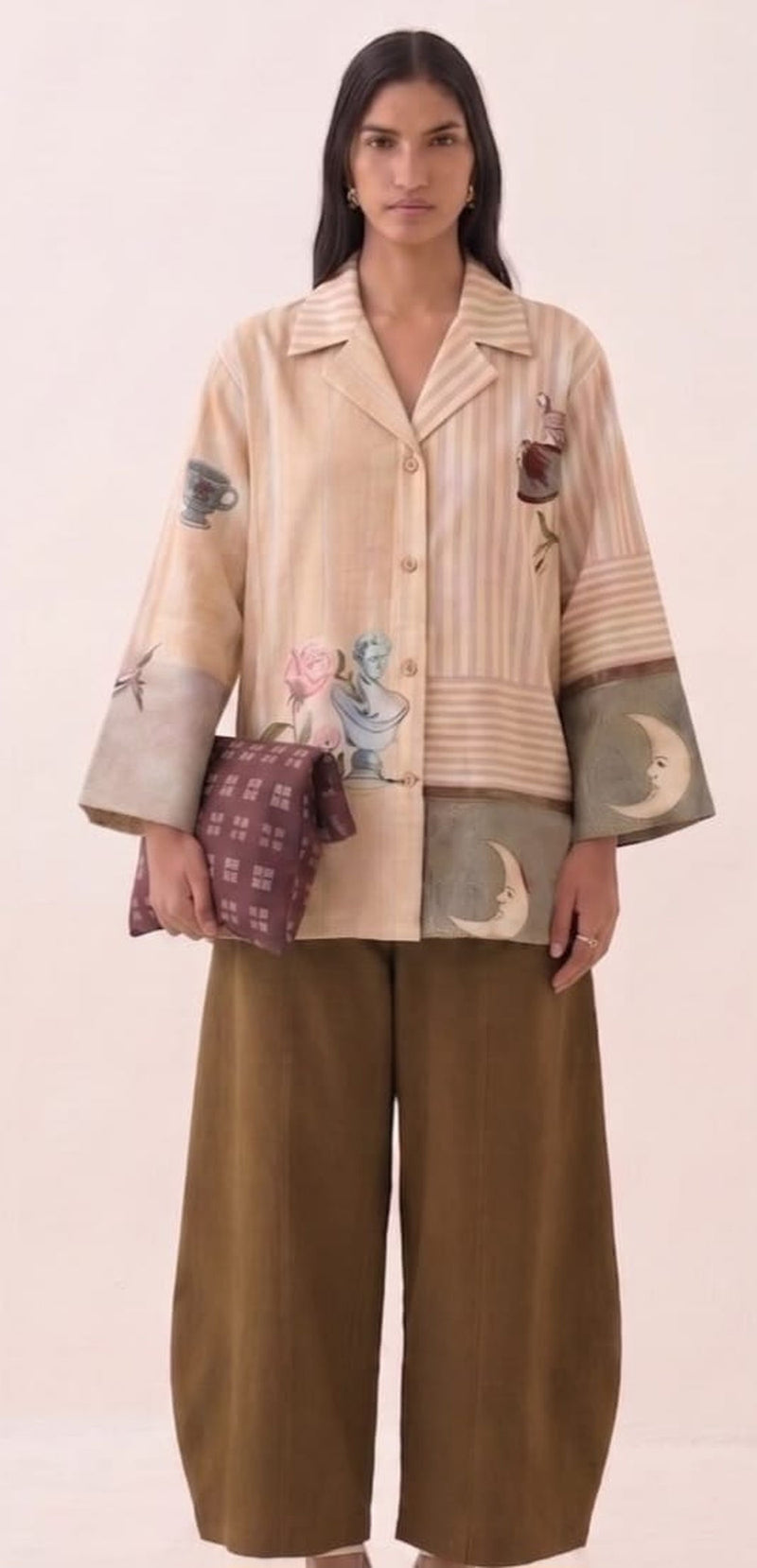 Nakshatra Psyflora Shirt Set poplin co-ord set by O'Frida in multi-color for women Worldwide