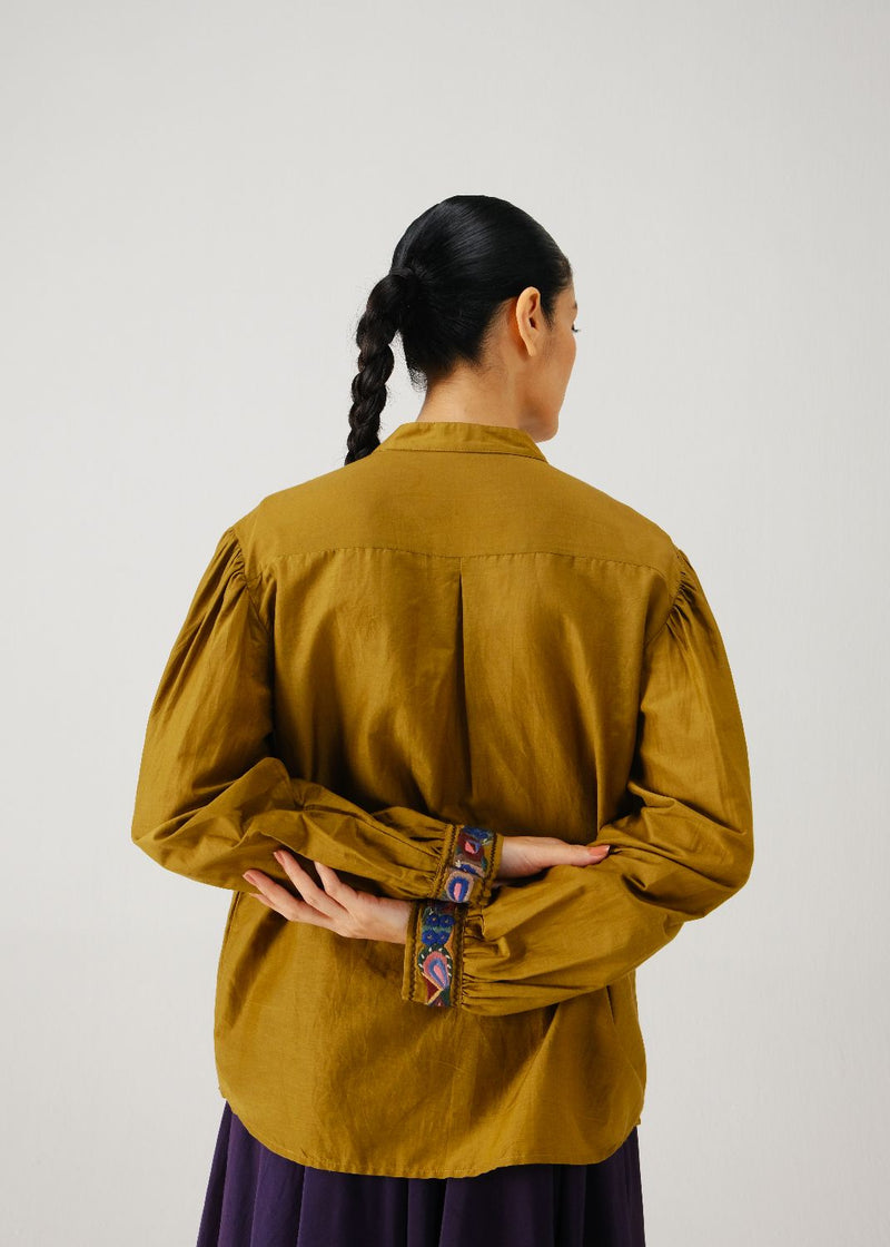 Peasant top-Olive band emb. silk by CORD for women Worldwide