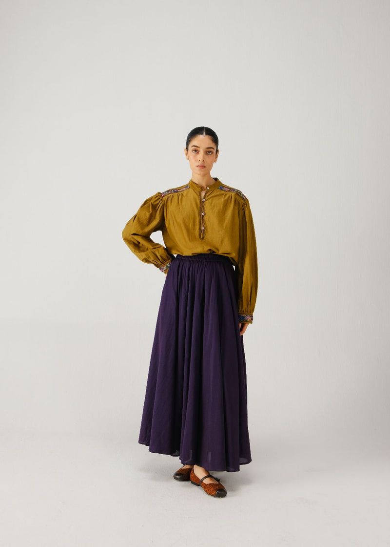 Peasant top-Olive band emb. silk by CORD for women Worldwide