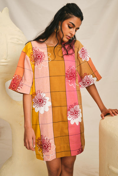 Aipan Handwoven Applique Shift Dress