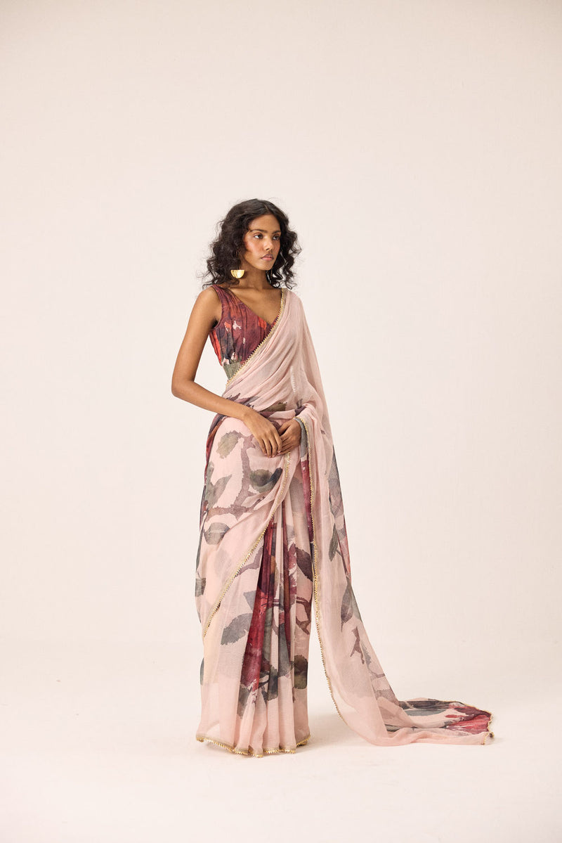 Ruya Saree kota doria by Khara Kapas in pink for women Worldwide
