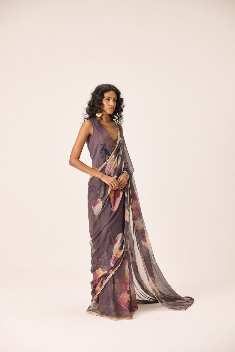 Inara Saree kota doria by Khara Kapas in brown for women Worldwide