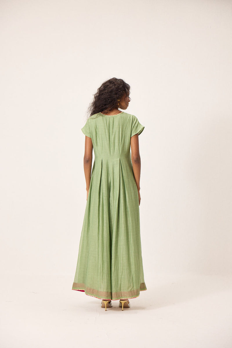 Emma Jumpsuit chanderi mul by Khara Kapas in green for women Worldwide