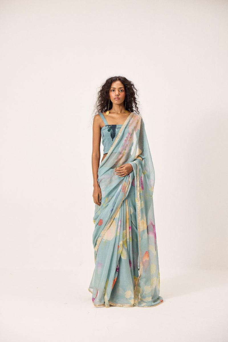 Helen Saree kota doria by Khara Kapas in blue for women Worldwide