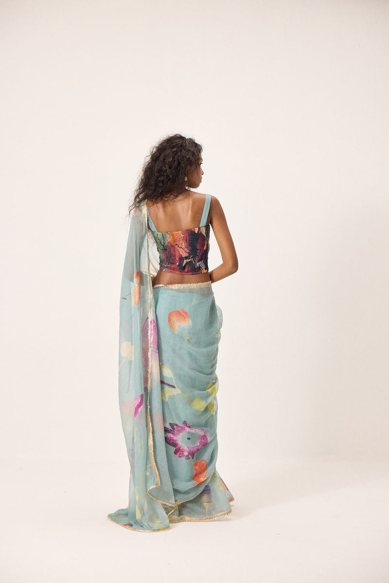 Helen Saree kota doria by Khara Kapas in blue for women Worldwide