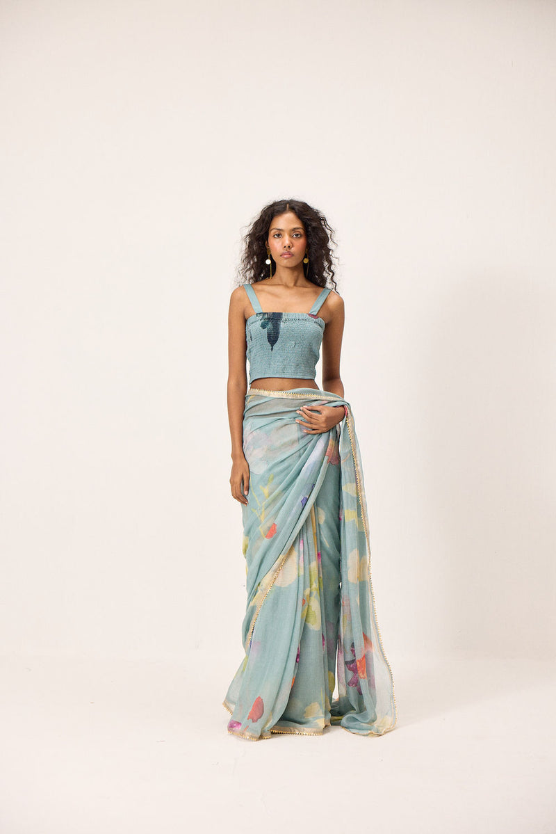 Helen Saree kota doria by Khara Kapas in blue for women Worldwide