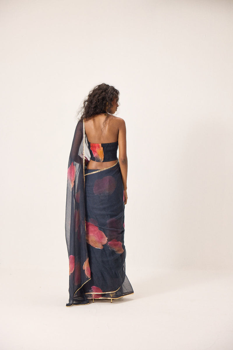 Cherine Saree kota doria by Khara Kapas in black for women Worldwide