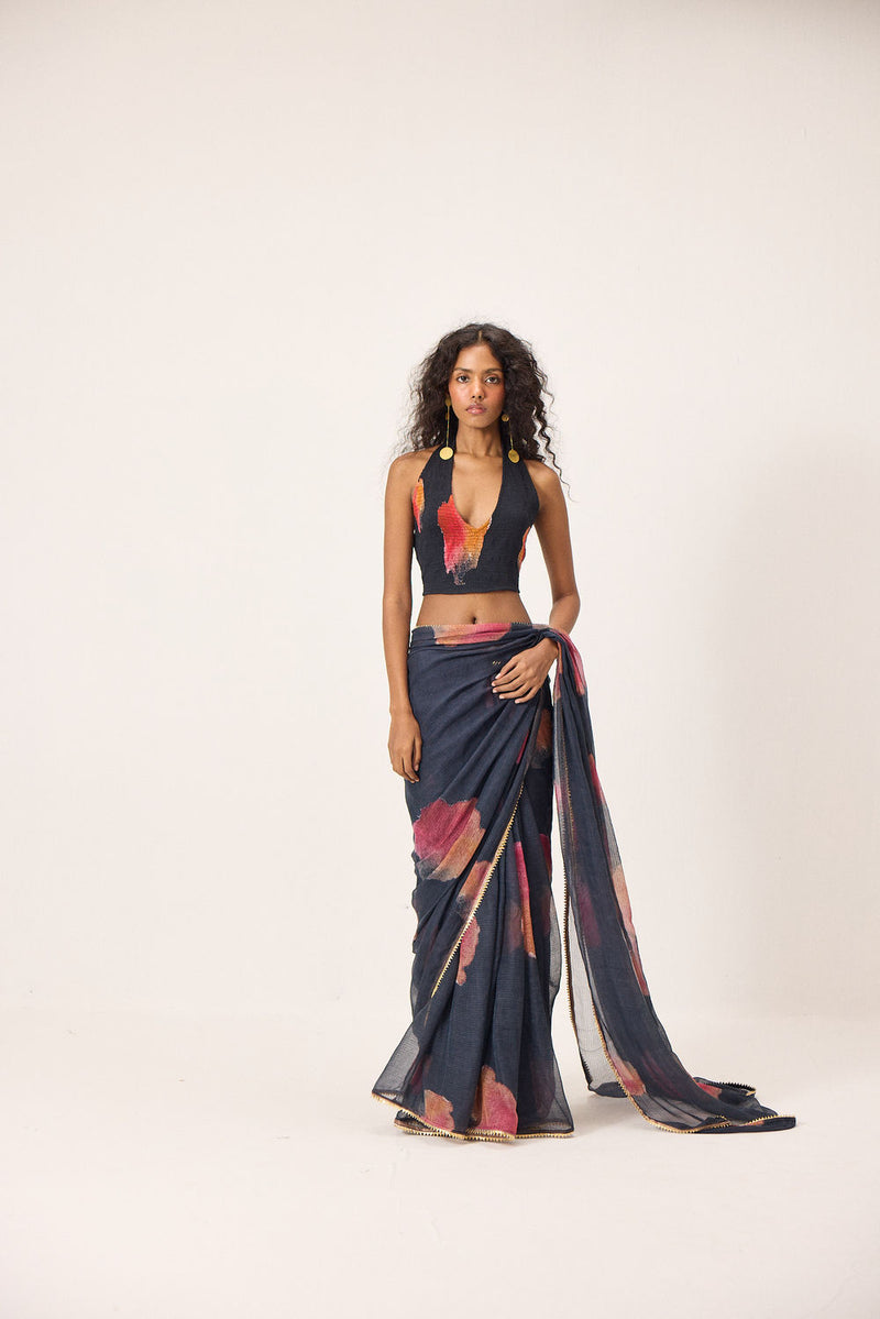 Cherine Saree kota doria by Khara Kapas in black for women Worldwide