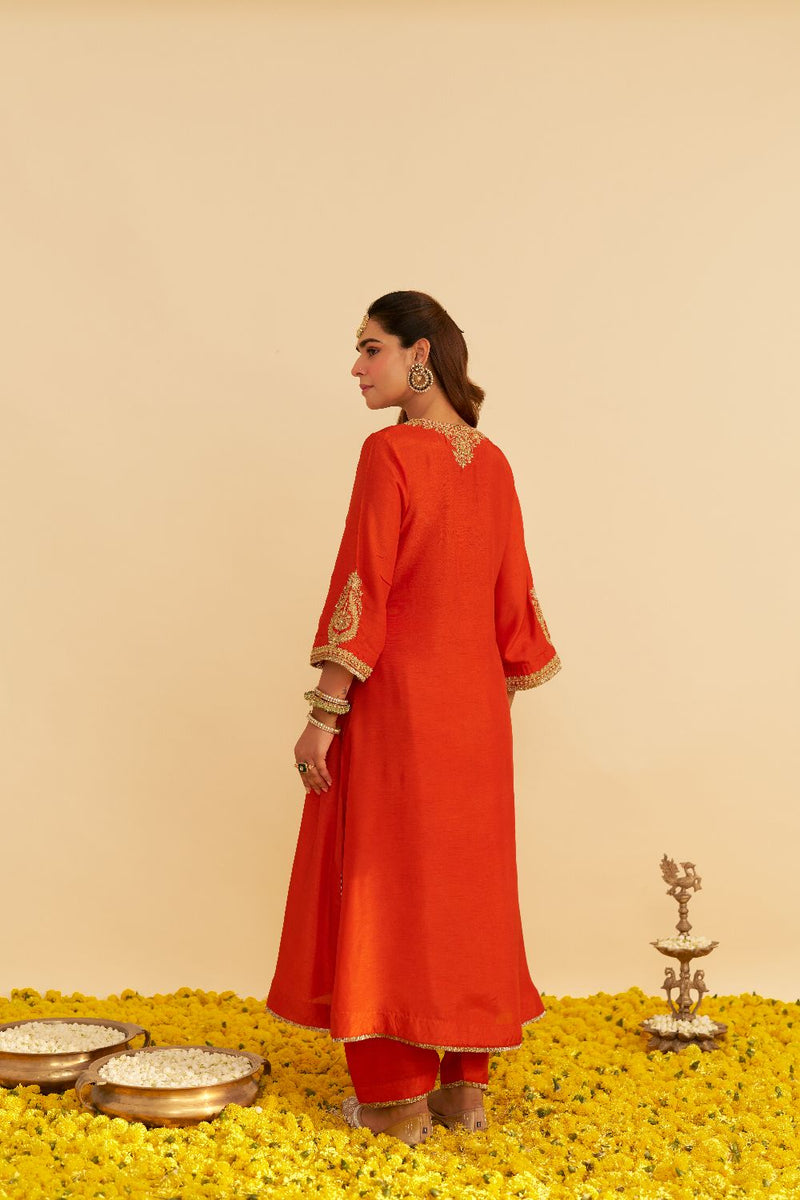 Haayat - Long Kaftan With Salwar-Burnt Orange silk by SHEETAL BATRA in orange color for women Worldwide