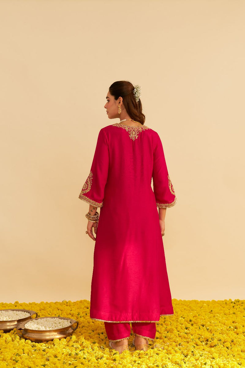 Haayat - Long Kaftan With Salwar-Hotpink silk by SHEETAL BATRA in pink color for women Worldwide