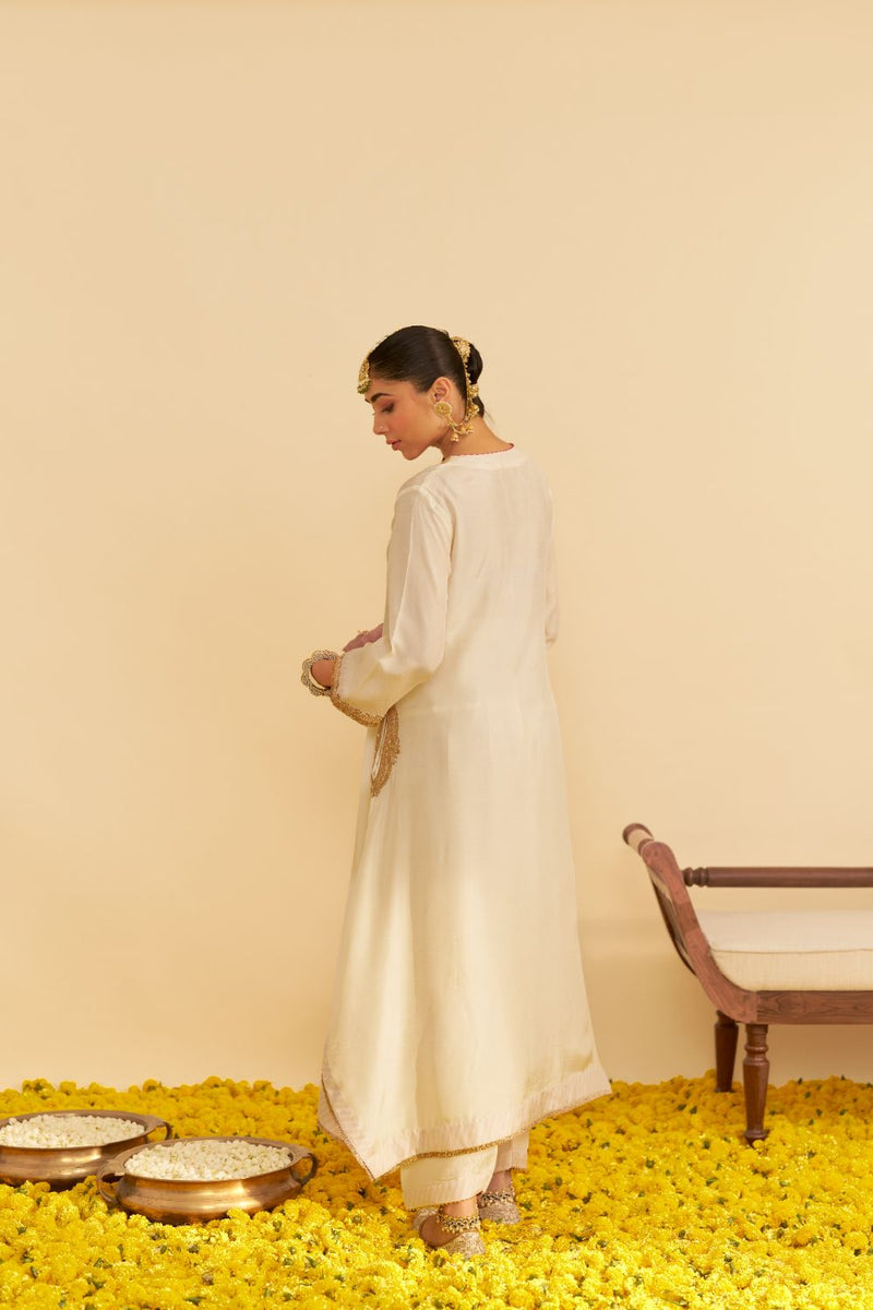 Amaya - Long Kaftan With Salwar-Daisy Ivory silk by SHEETAL BATRA in ivory color for women Worldwide
