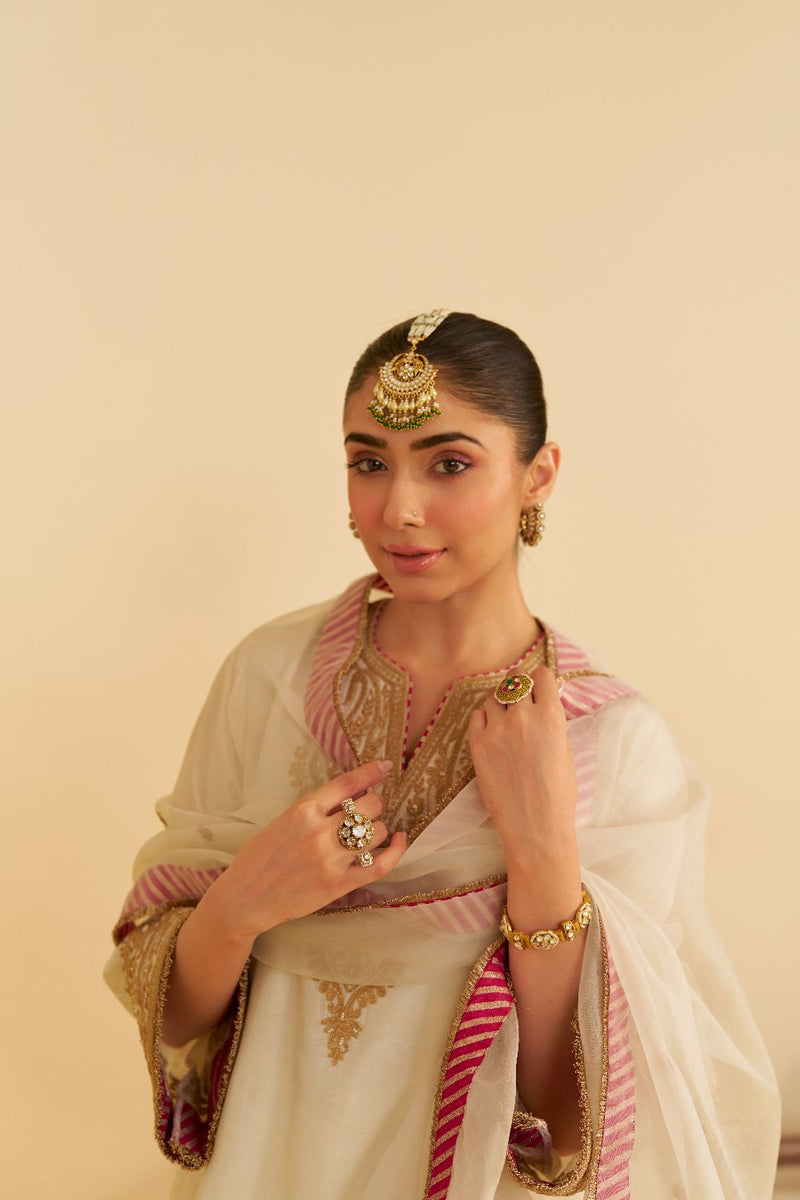 Marwa - Short Chauga With Salwar-Daisy Ivory silk by SHEETAL BATRA in ivory color for women Worldwide