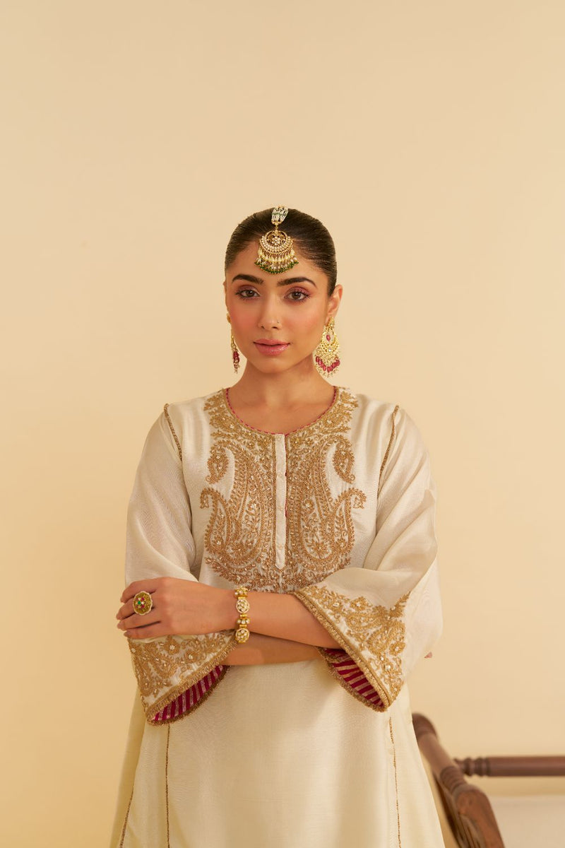 Ayra - Short Chauga With Salwar-Daisy Ivory silk by SHEETAL BATRA in ivory color for women Worldwide
