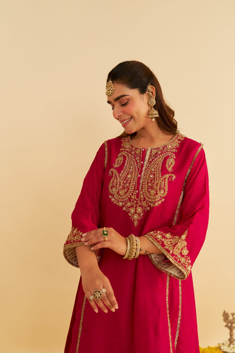 Ayra - Short Chauga With Salwar-Hotpink silk by SHEETAL BATRA in pink color for women Worldwide