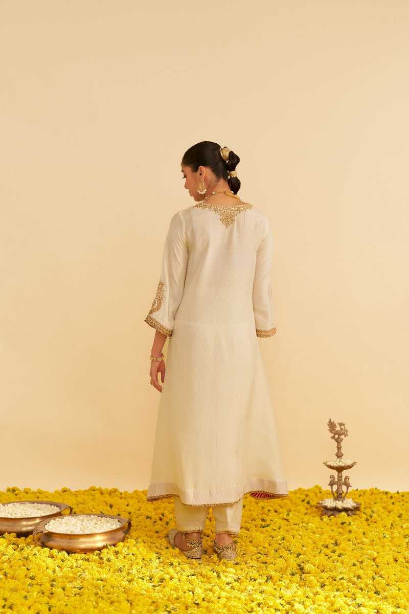 Haayat - Long Kaftan With Salwar-Daisy Ivory silk by SHEETAL BATRA in ivory color for women Worldwide