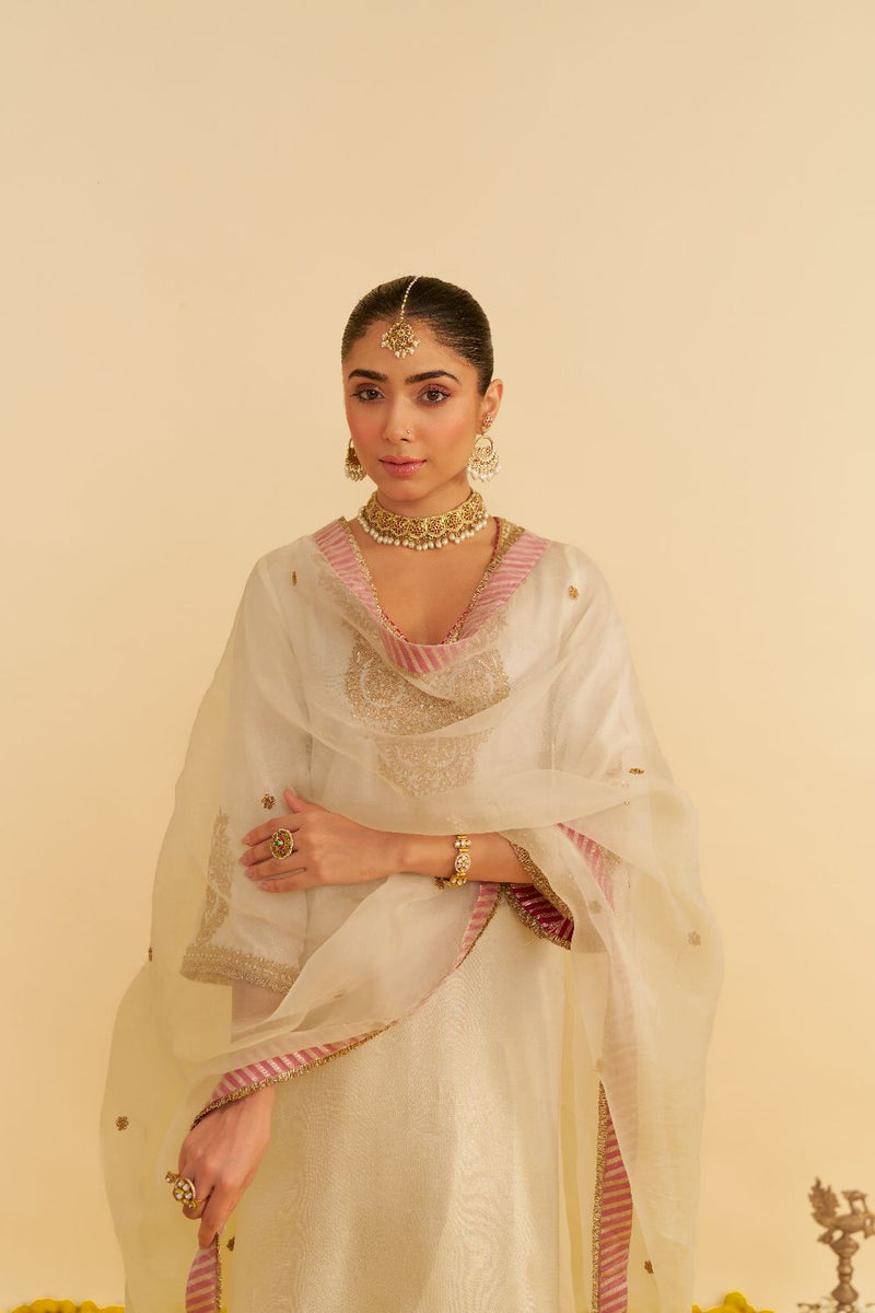 Haayat - Long Kaftan With Salwar-Daisy Ivory silk by SHEETAL BATRA in ivory color for women Worldwide