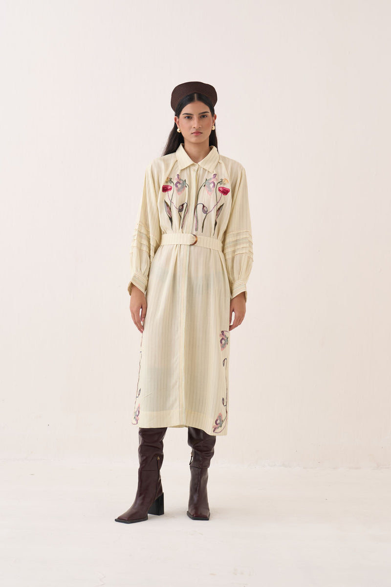 Lehar Bloomist Dress cotton slub dress by O'Frida in ivory for women Worldwide