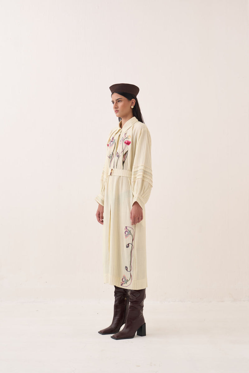 Lehar Bloomist Dress cotton slub dress by O'Frida in ivory for women Worldwide