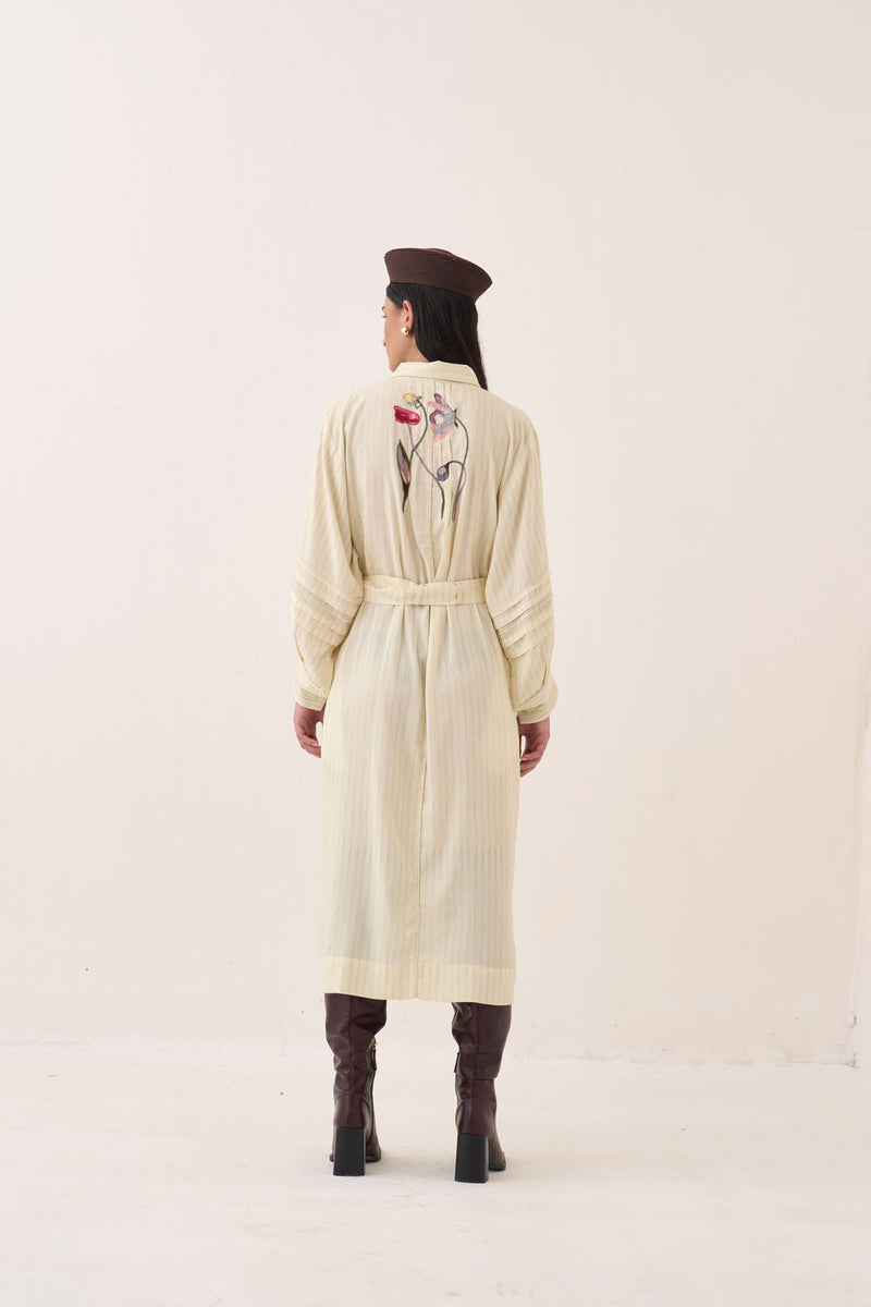 Lehar Bloomist Dress cotton slub dress by O'Frida in ivory for women Worldwide