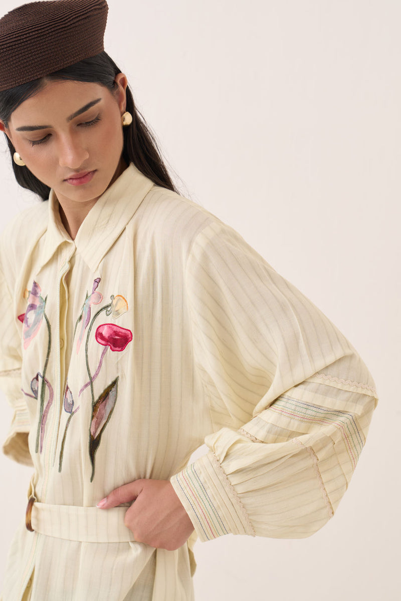 Lehar Bloomist Dress cotton slub dress by O'Frida in ivory for women Worldwide