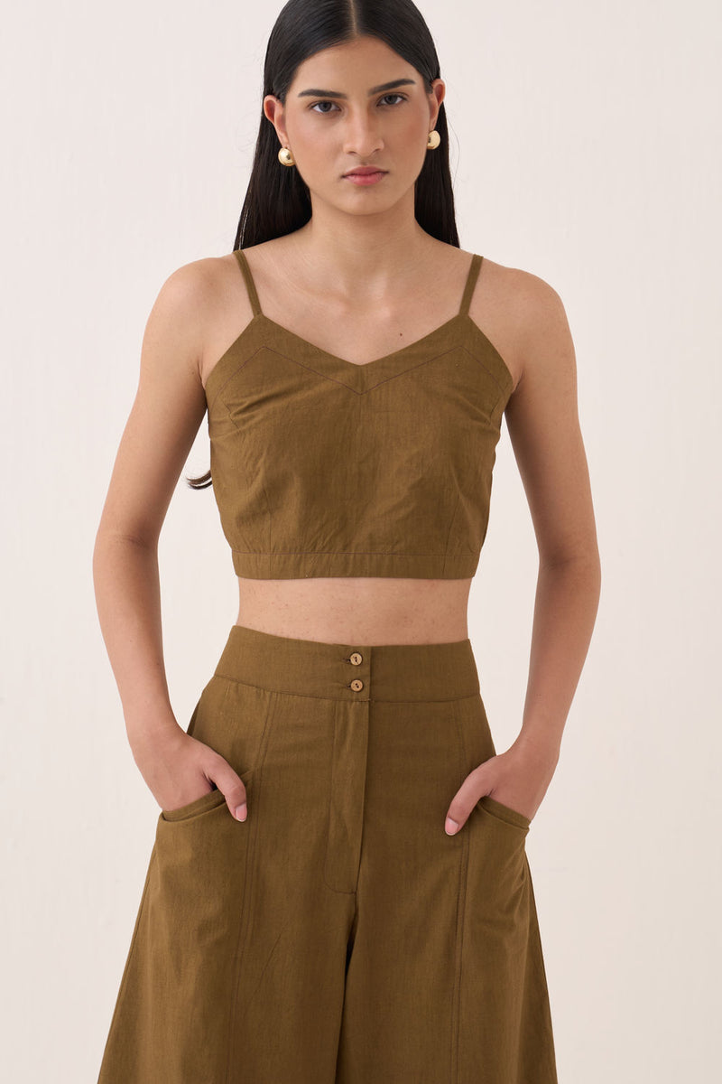 Sage Barrel Pants cotton slub pant/trouser by O'Frida in olive for women Worldwide
