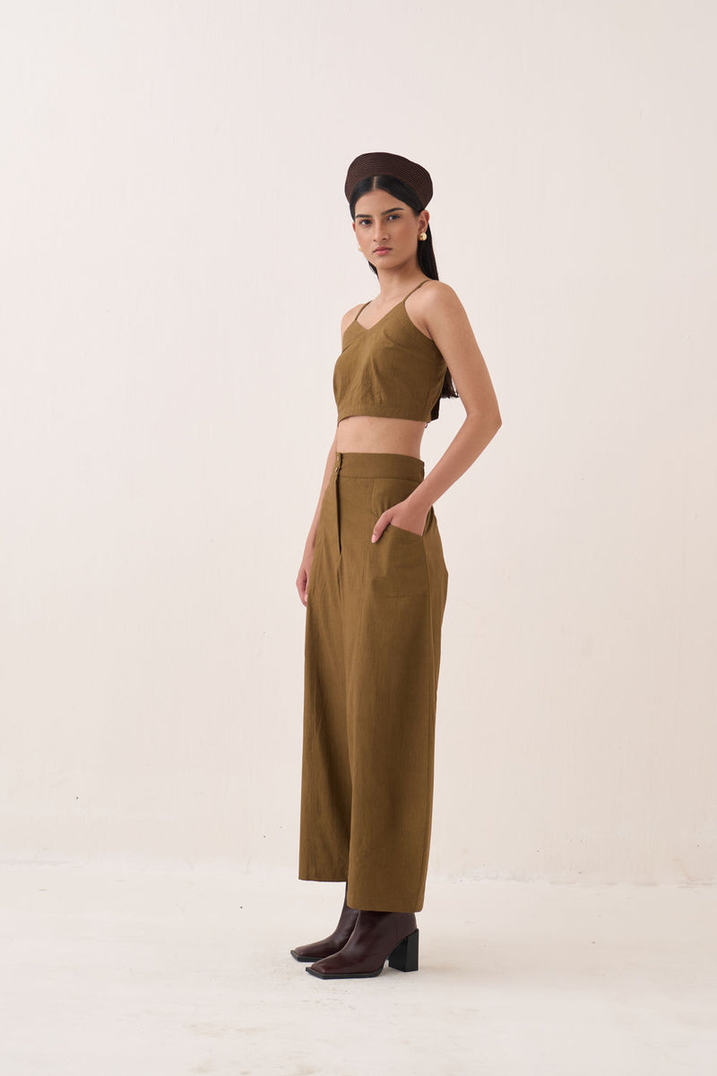 Sage Bralette cotton slub top/shirt by O'Frida in olive for women Worldwide