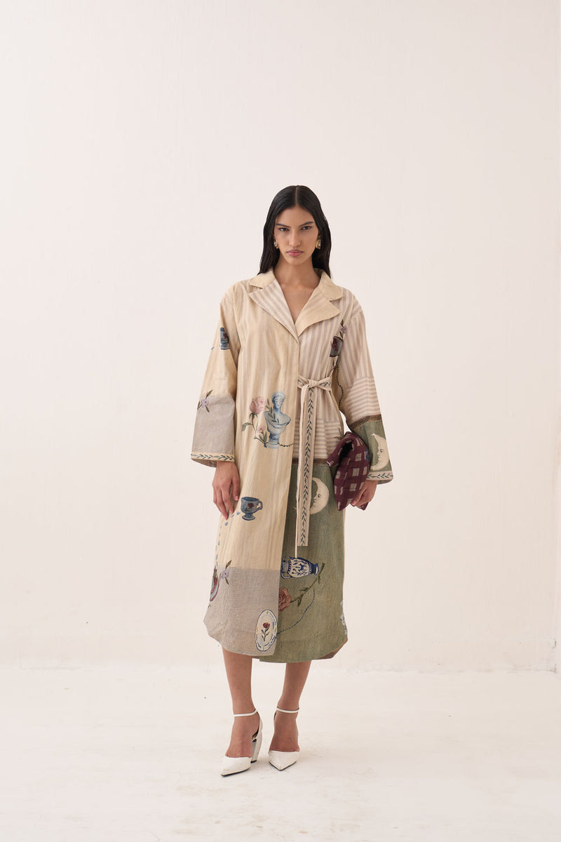 Nakshatra Wrap Tie Knot Dress poplin dress by O'Frida in ivory for women Worldwide